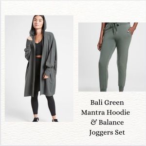 ATHLETA Bali Green Set Mantra Hoodie Balance Joggers Set Lounge Coordinating